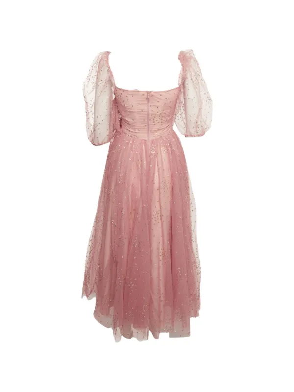 red valentino pink lace dress Red Valentino Guipure Lace Midi Dress In Baby Pink