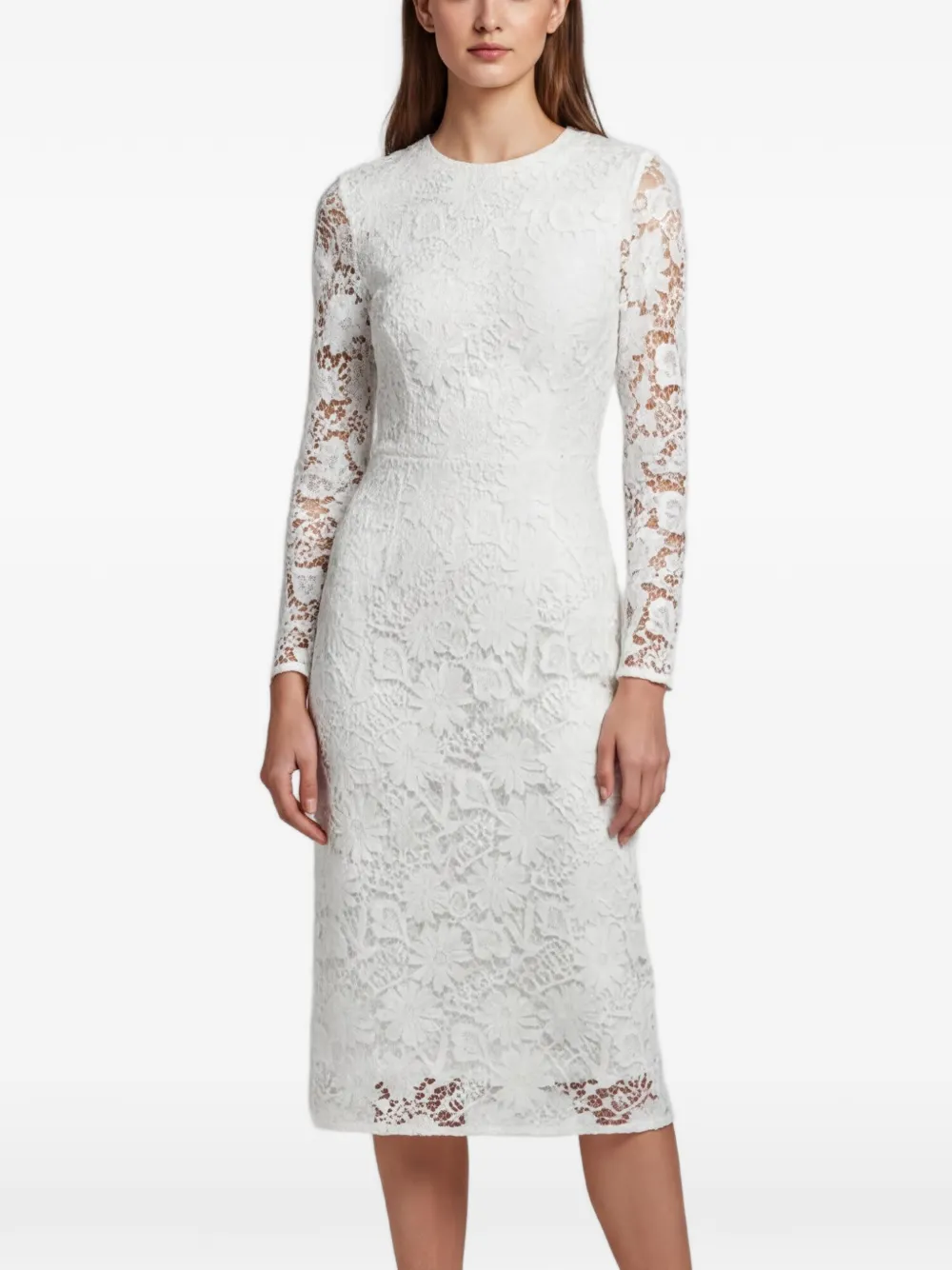 SANDRO lace long-sleeve midi dress - Bianco
