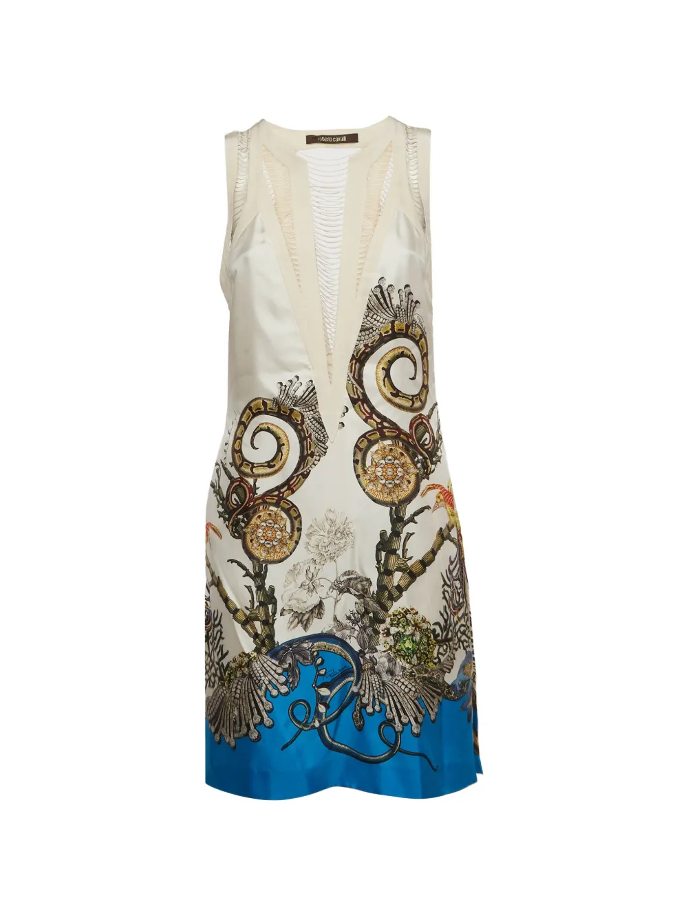 Roberto Cavalli Vintage floral-print snake-motif mini dress - Neutrals