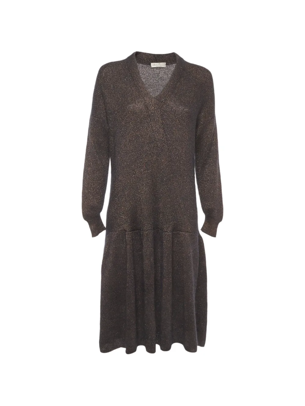 Brunello Cucinelli Vintage V-neck long-sleeve knitted midi dress - Nero
