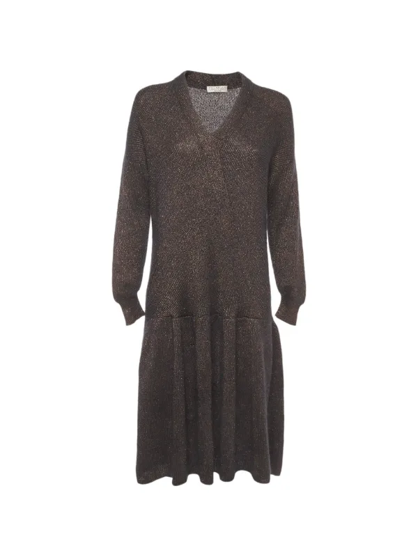 brunello cucinelli knit dress Ribbed wool midi dress - dark gray