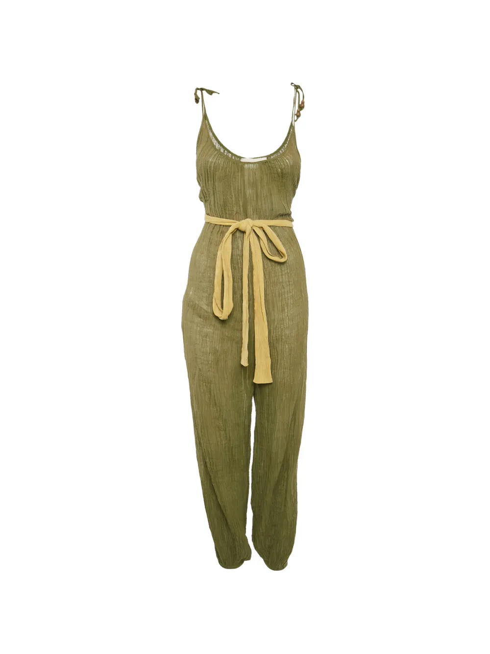 Pre-owned Zimmermann Belted Shoulder-tie Jumpsuit In Green