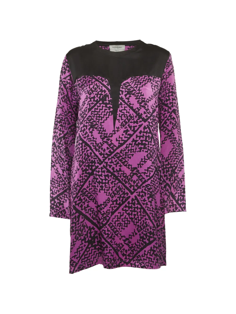 Pre-owned Saint Laurent Long-sleeve Abstract-print Silk Mini Dress In Purple