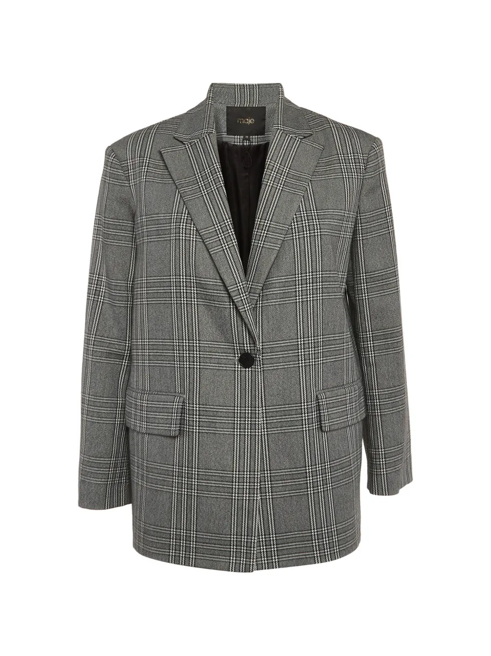 Maje single-breasted plaid-pattern regular-fit wool-blend blazer - Grigio