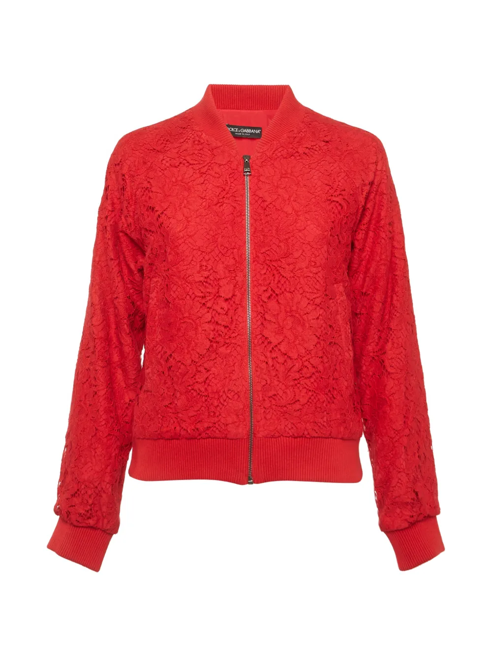 Dolce & Gabbana Pre-Owned corded lace zip-up bomber jacket - Rosso