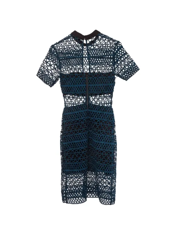 self portrait guipure midi dress Belted guipure lace midi dress - navy