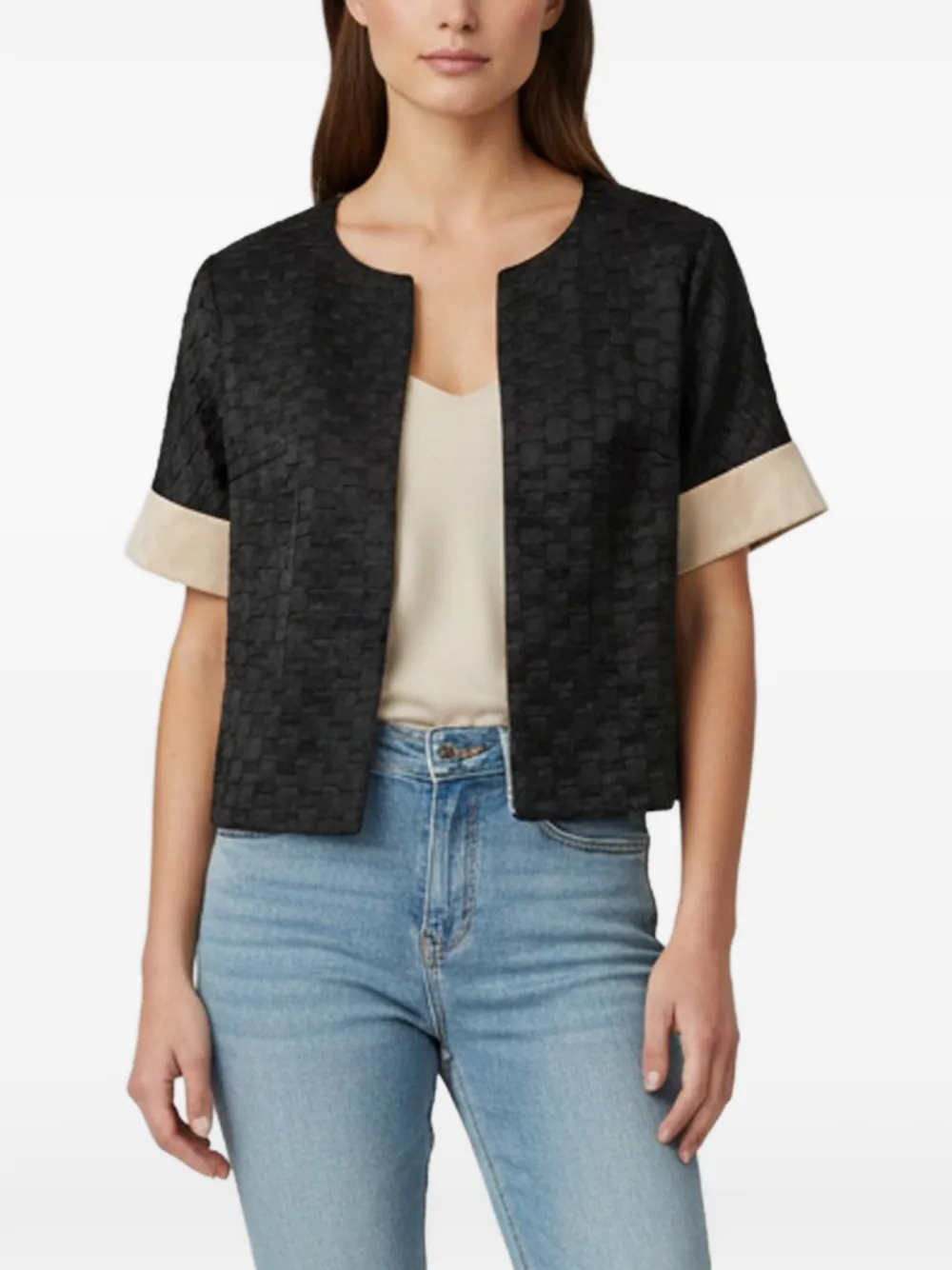 Pre-owned Escada Textured Short-sleeve Jacket In Black