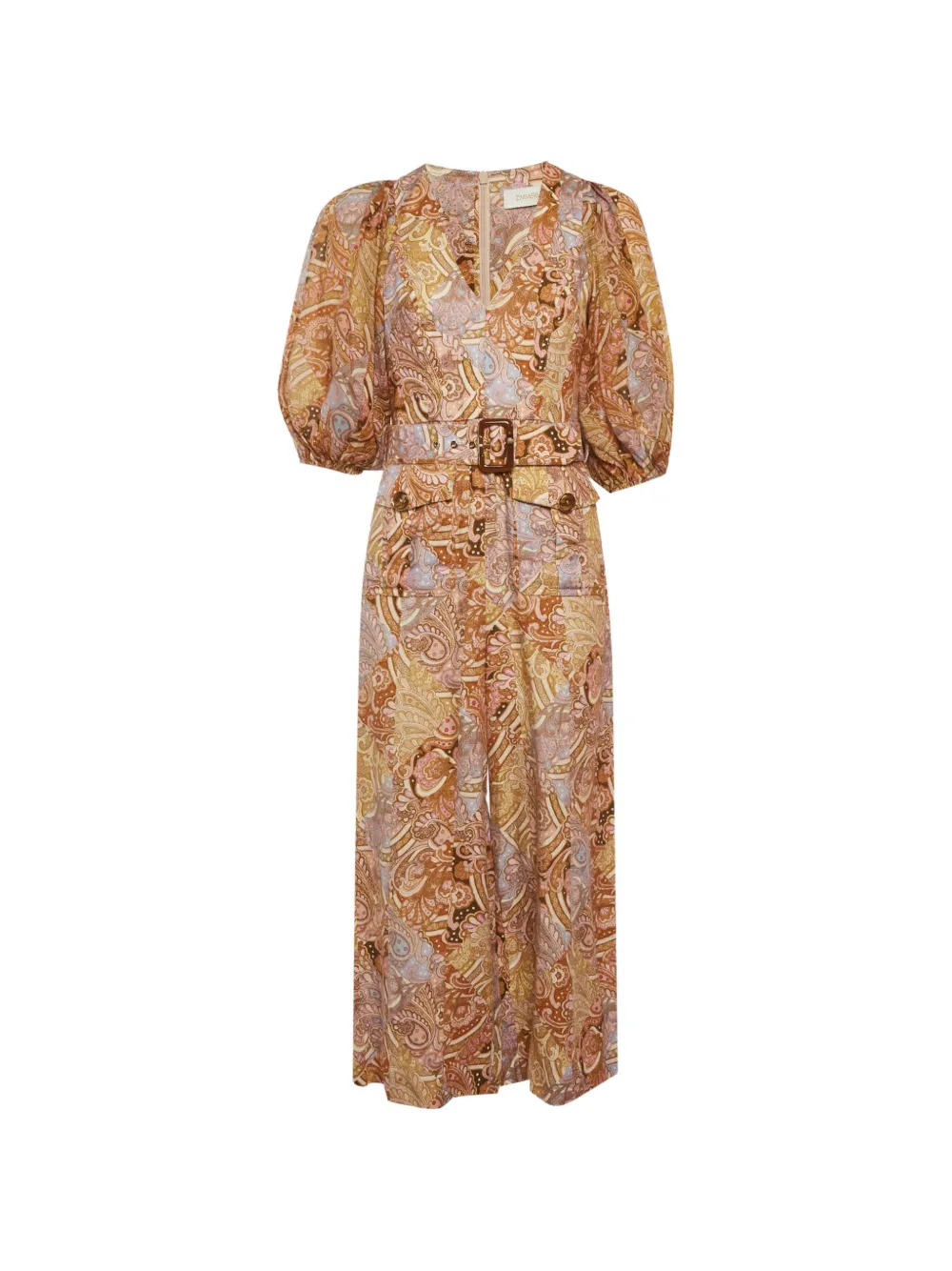 Pre-owned Zimmermann Paisley-print Belted Jumpsuit In Orange