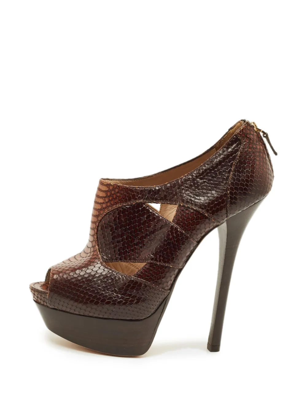 Fendi Pre-Owned python-embossed peep-toe sandals - Braun