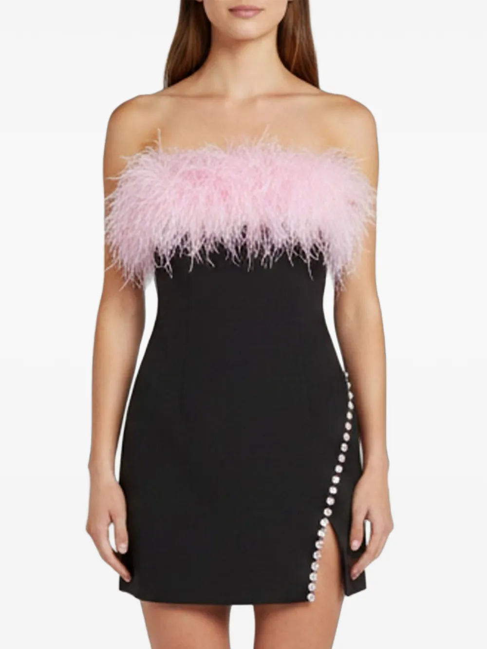 Self-Portrait feather-trim crystal-embellished dress - Schwarz