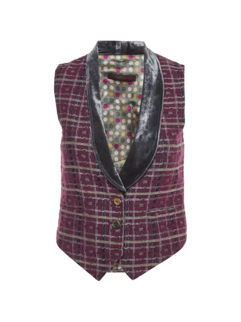 Etro Pre-Owned check tweed velvet collar vest