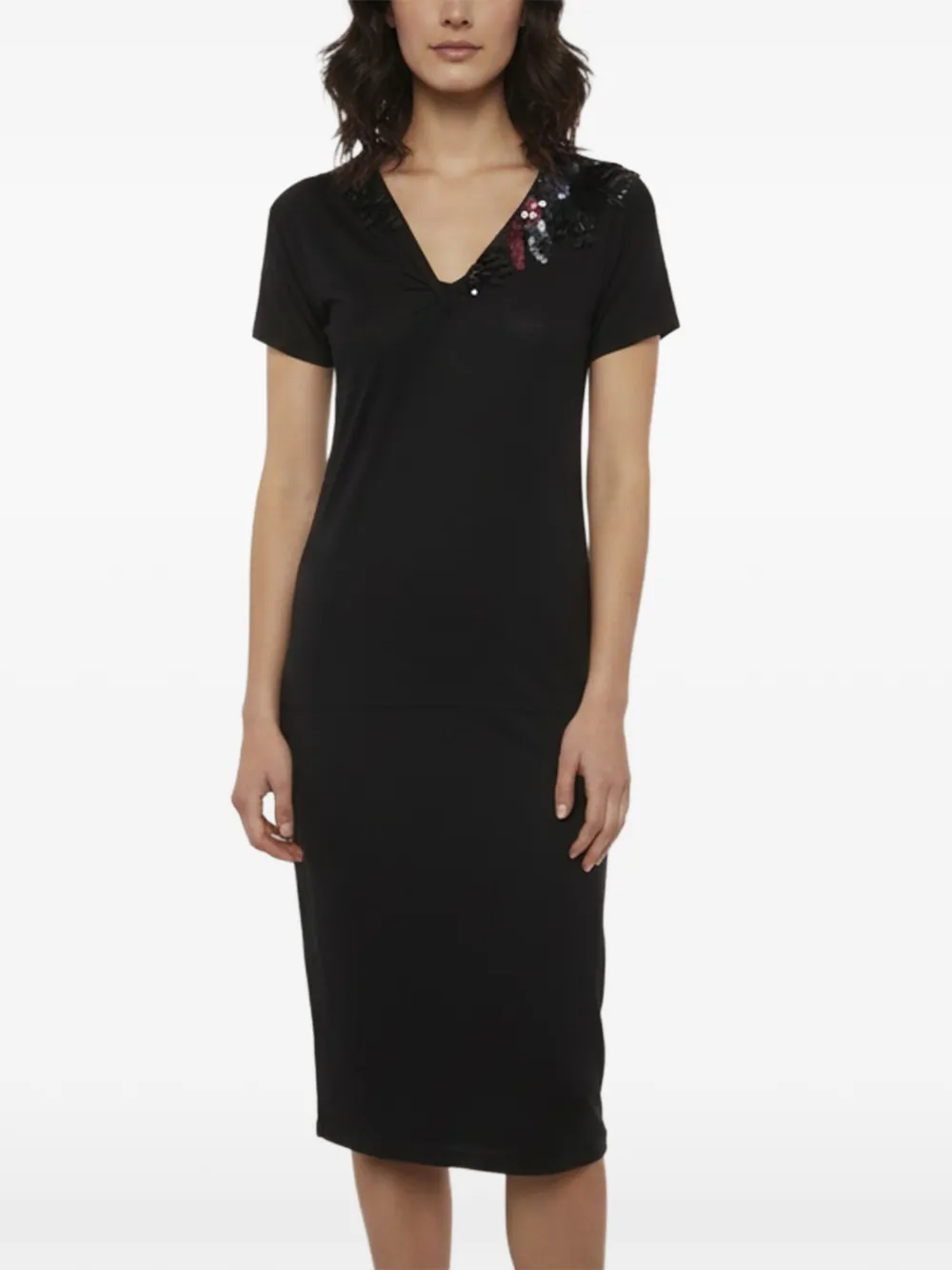 Escada Pre-Owned sequin-embellished asymmetric midi dress - Nero