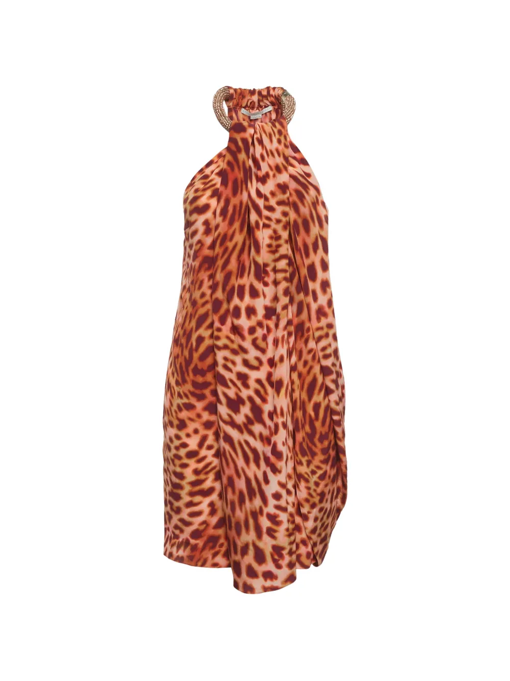Pre-owned Stella Mccartney Leopard-print Draped Mini Dress In Orange