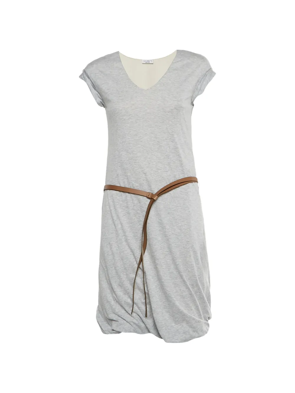 Brunello Cucinelli belted gathered-hem midi dress - Grigio