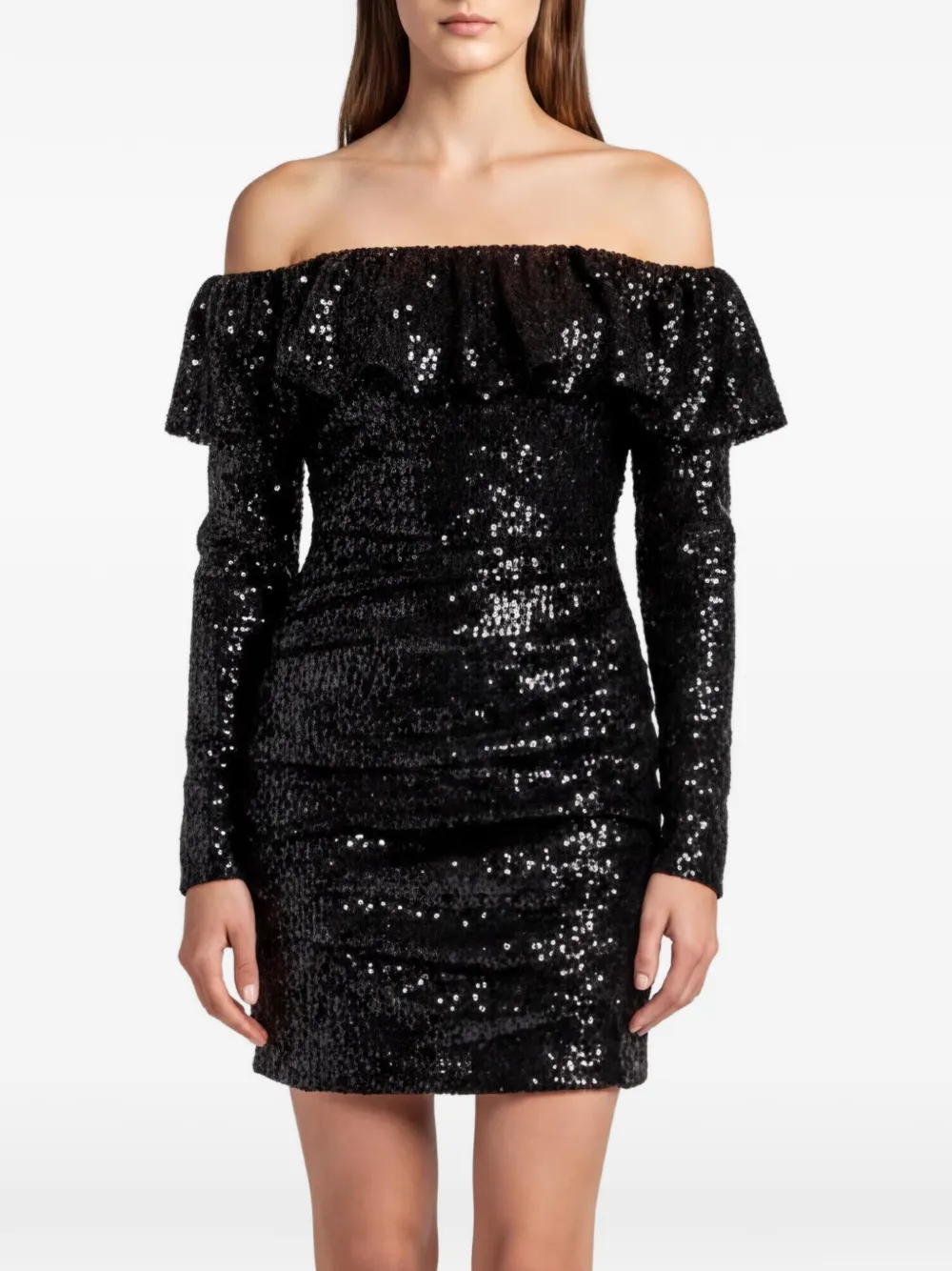 The Attico sequinned ruched mini dress - Nero