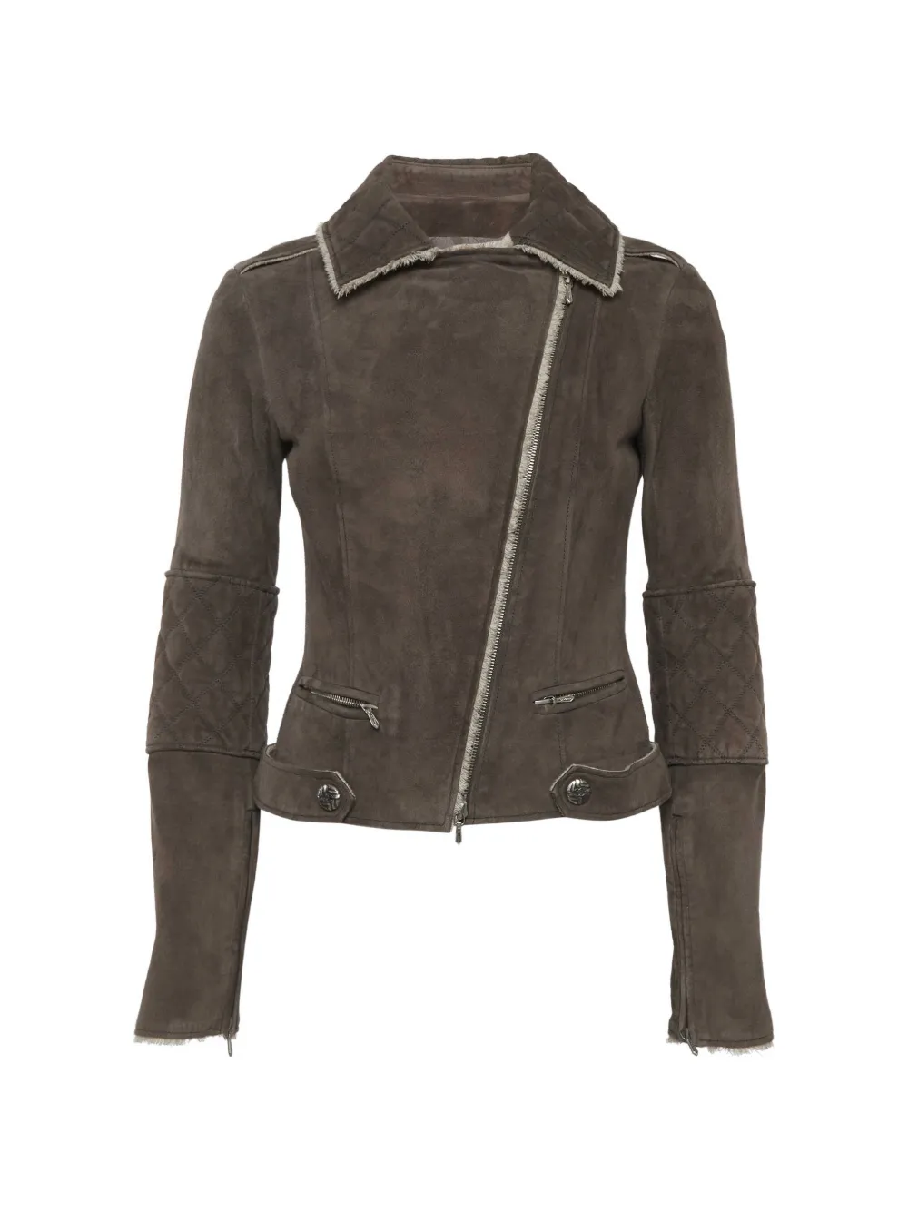 Pre-owned Chanel Quilted Biker Jacket In Brown