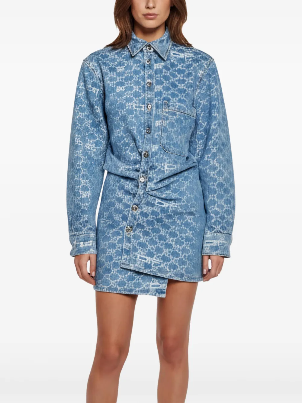Off-White Pre-Owned monogram jacquard twist-front mini dress - Blu