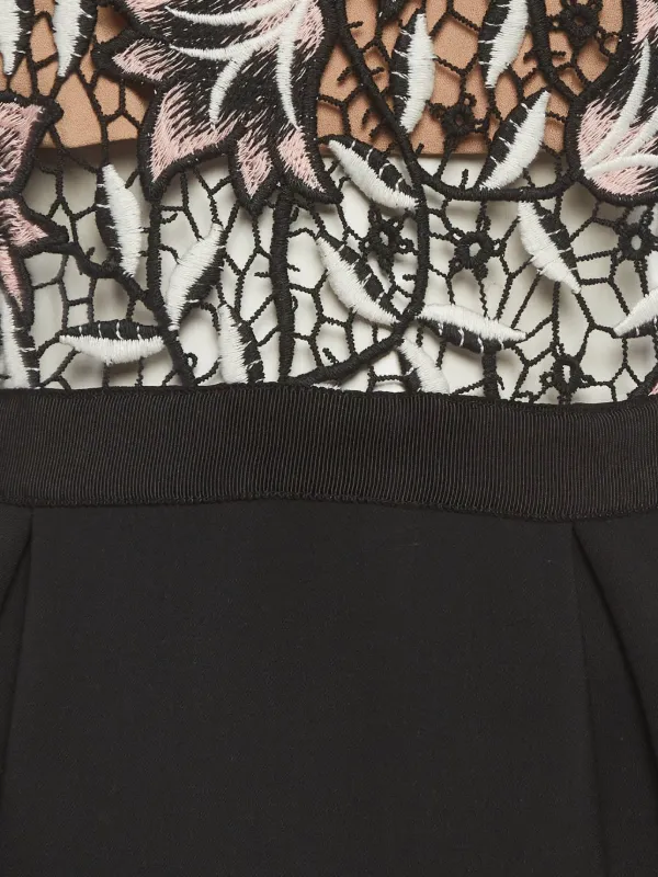 nightshade midi dress self portrait Self-Portrait Black Lace Trim Crepe Nightshade Midi Dress