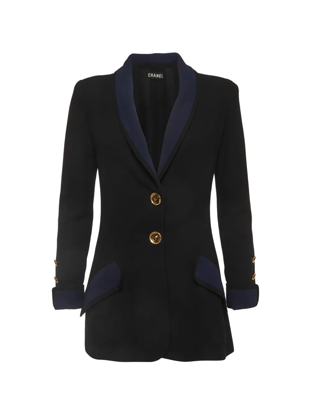 Pre-owned Chanel Button-front Crepe Blazer In Black