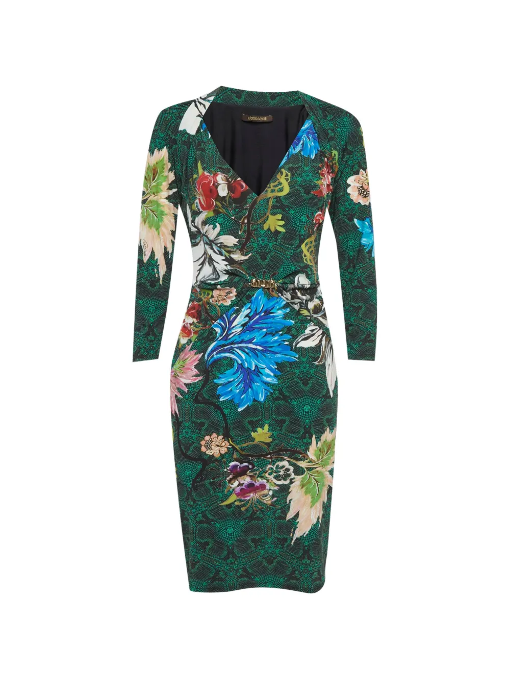 Roberto Cavalli Vintage floral snakeskin-print midi dress - Verde