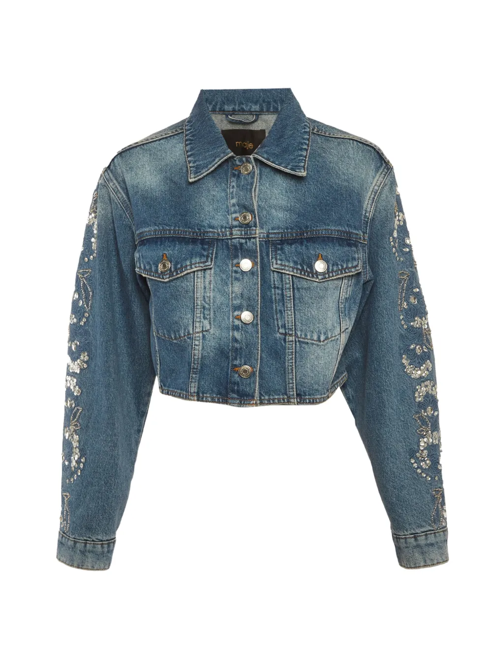 Maje embellished cropped denim jacket - Blu