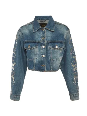 MOSCHINO JEANS crystal-embellished Denim Biker Jacket | Blue