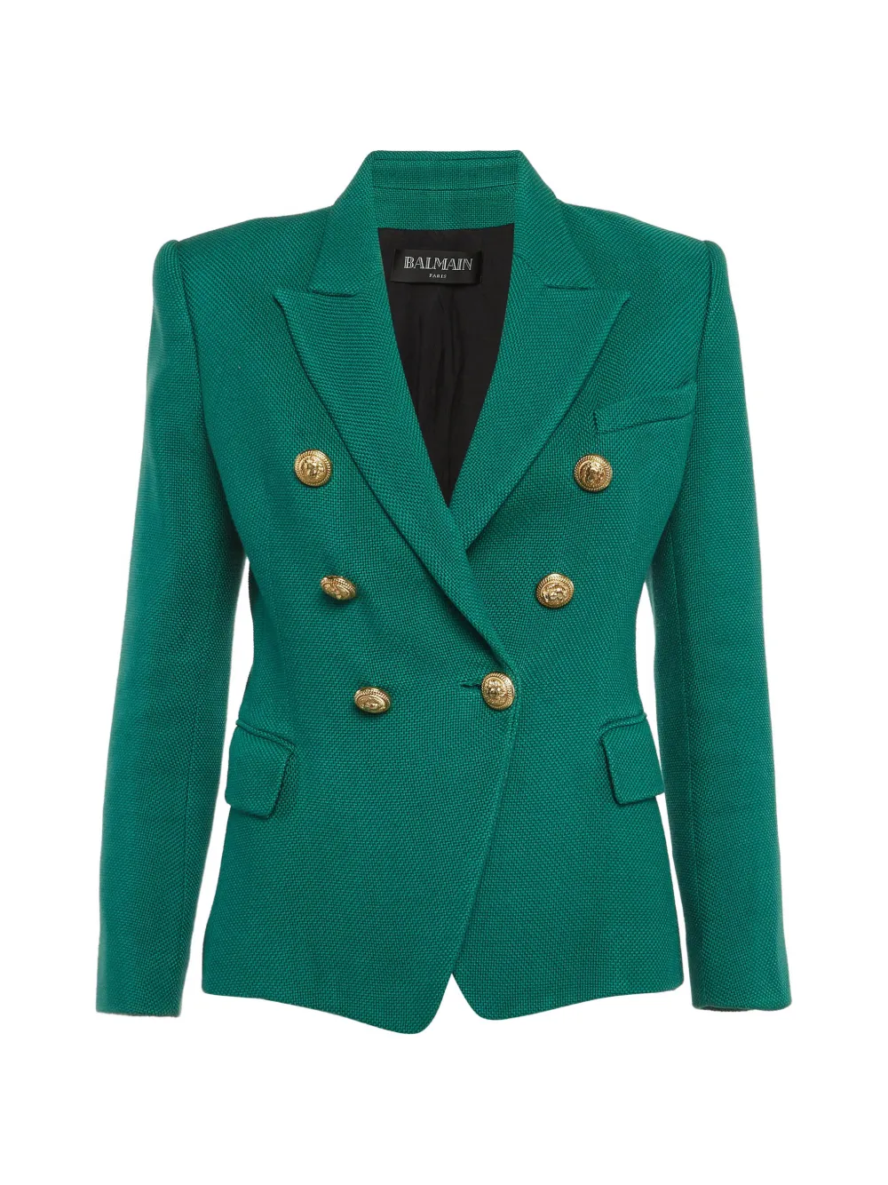 Pre-owned Balmain Basketweave Double-breasted Blazer In Green