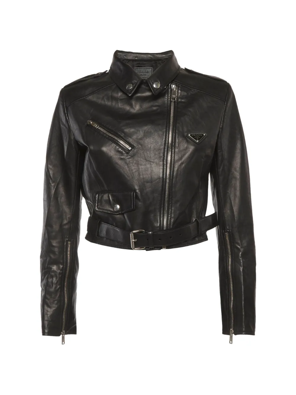 Prada Pre-Owned belted biker jacket - Nero