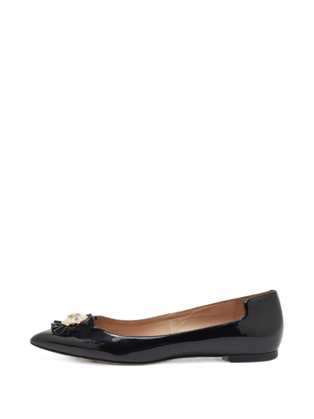 Pre-owned Tory Burch Melody Pearl-embellished Ballet Flats In Black