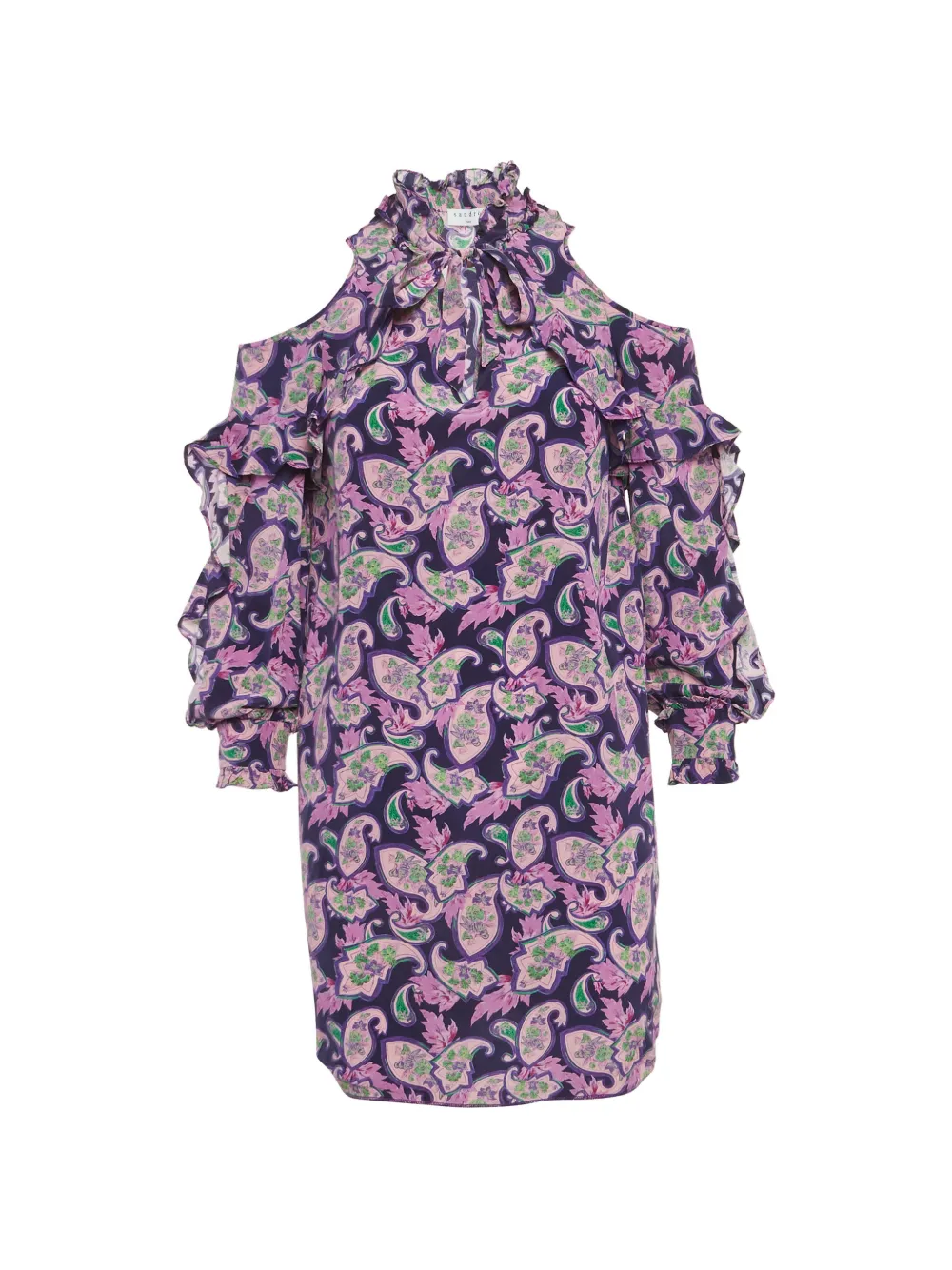 SANDRO ruffled cold-shoulder silk dress - Viola