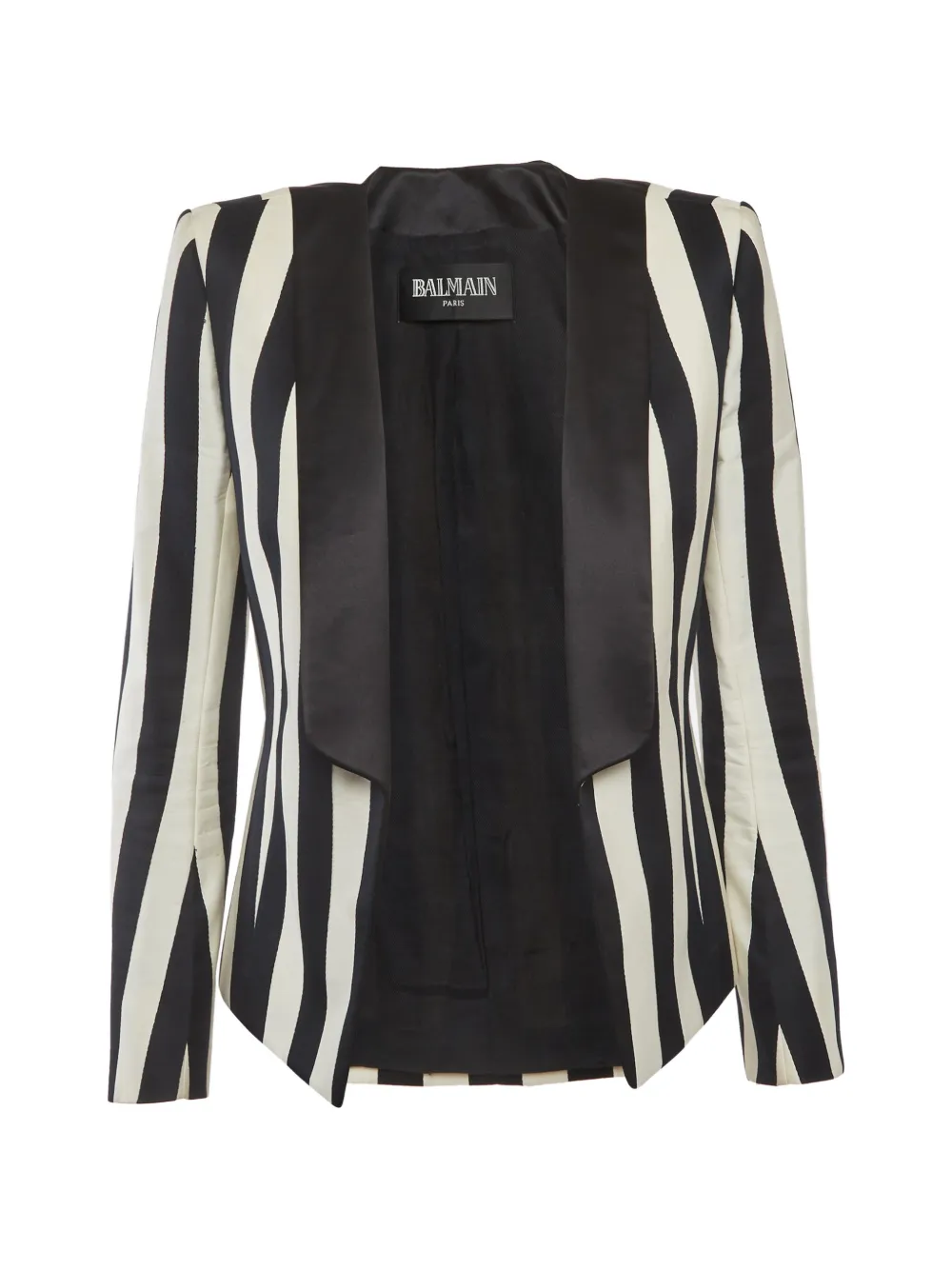 Pre-owned Balmain Stripe-pattern Open-front Blazer In Black