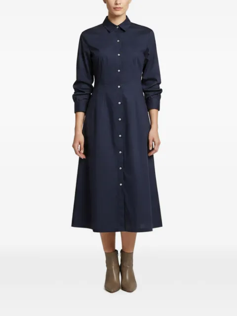 Theory ruched-sleeve midi shirt dress