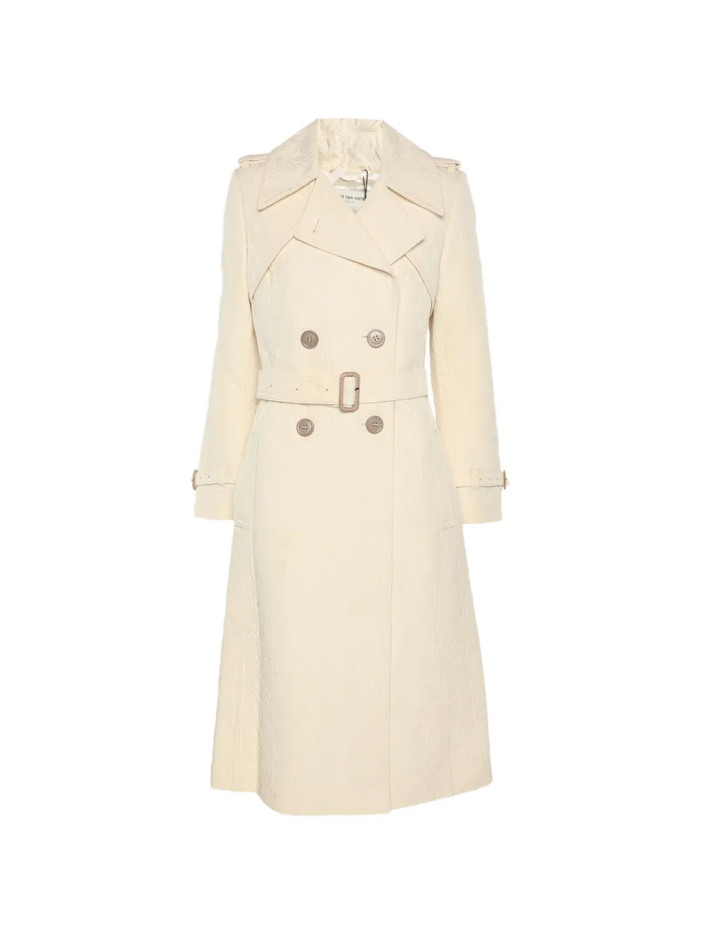 Pre-owned Dries Van Noten Jacquard Belted Coat In Neutral