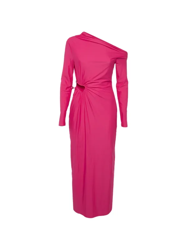 pink one shoulder cut out dress Wedtrend Women Pink Floral Wedding Guest Dress with Slit One Shoulder Sheath Cut Out Long Party Dress, Pink / US22W