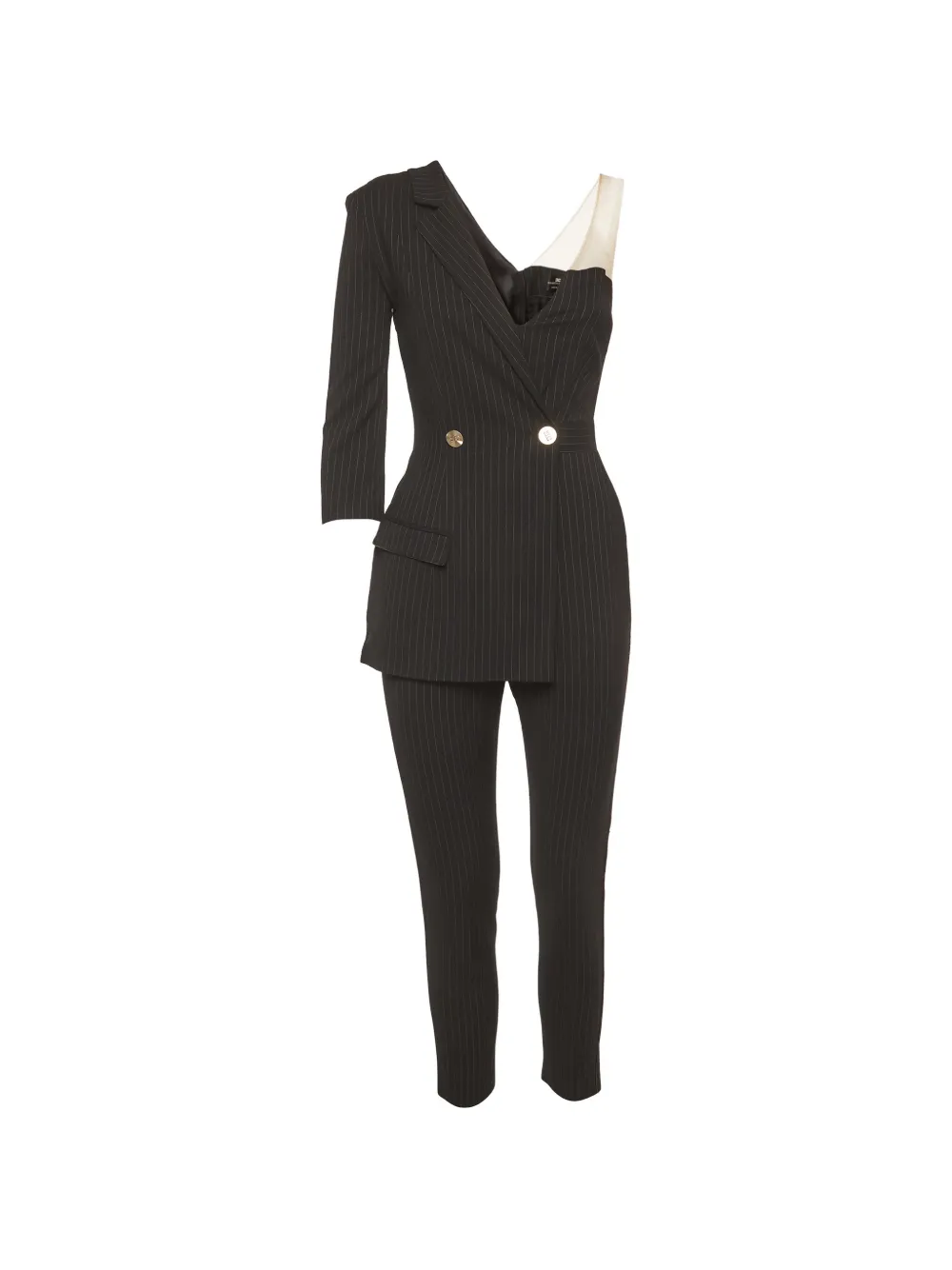 Pre-owned Elisabetta Franchi Asymmetric Pinstripe Jumpsuit In Black