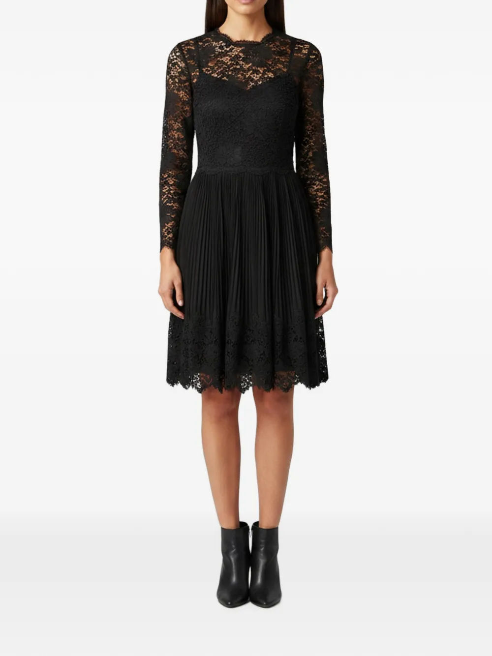 Valentino Garavani Pre-Owned lace lambskin leather midi dress - Nero