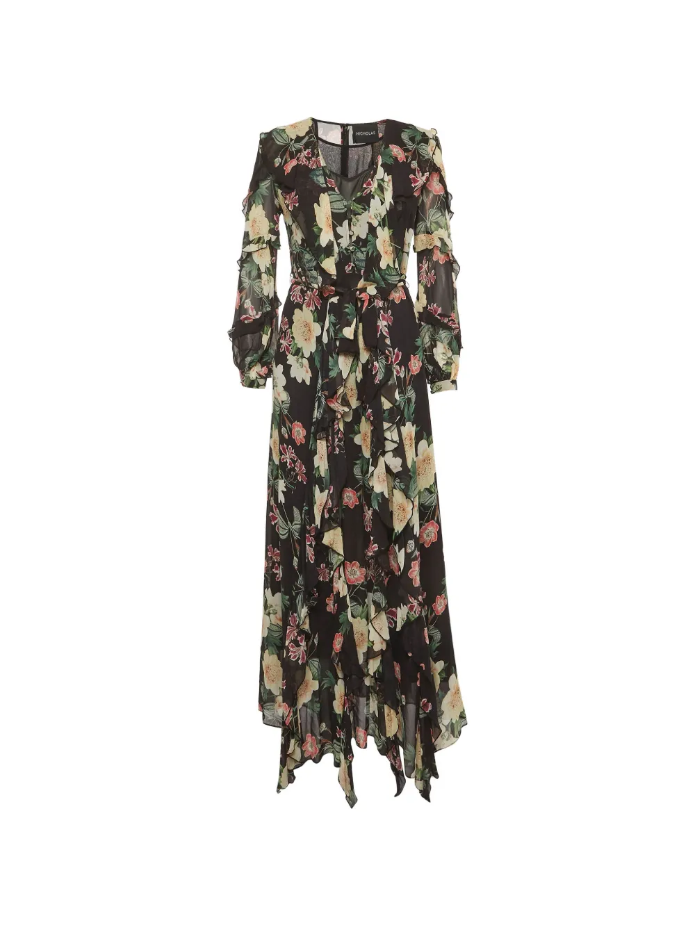 Nicholas floral-print ruffle maxi dress - Black