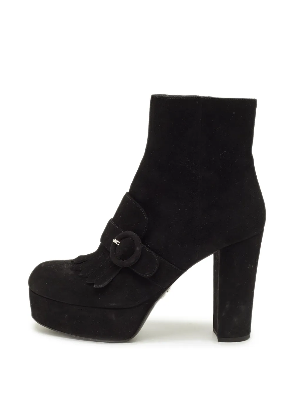 Prada Pre-Owned buckled fringe ankle boots - Nero