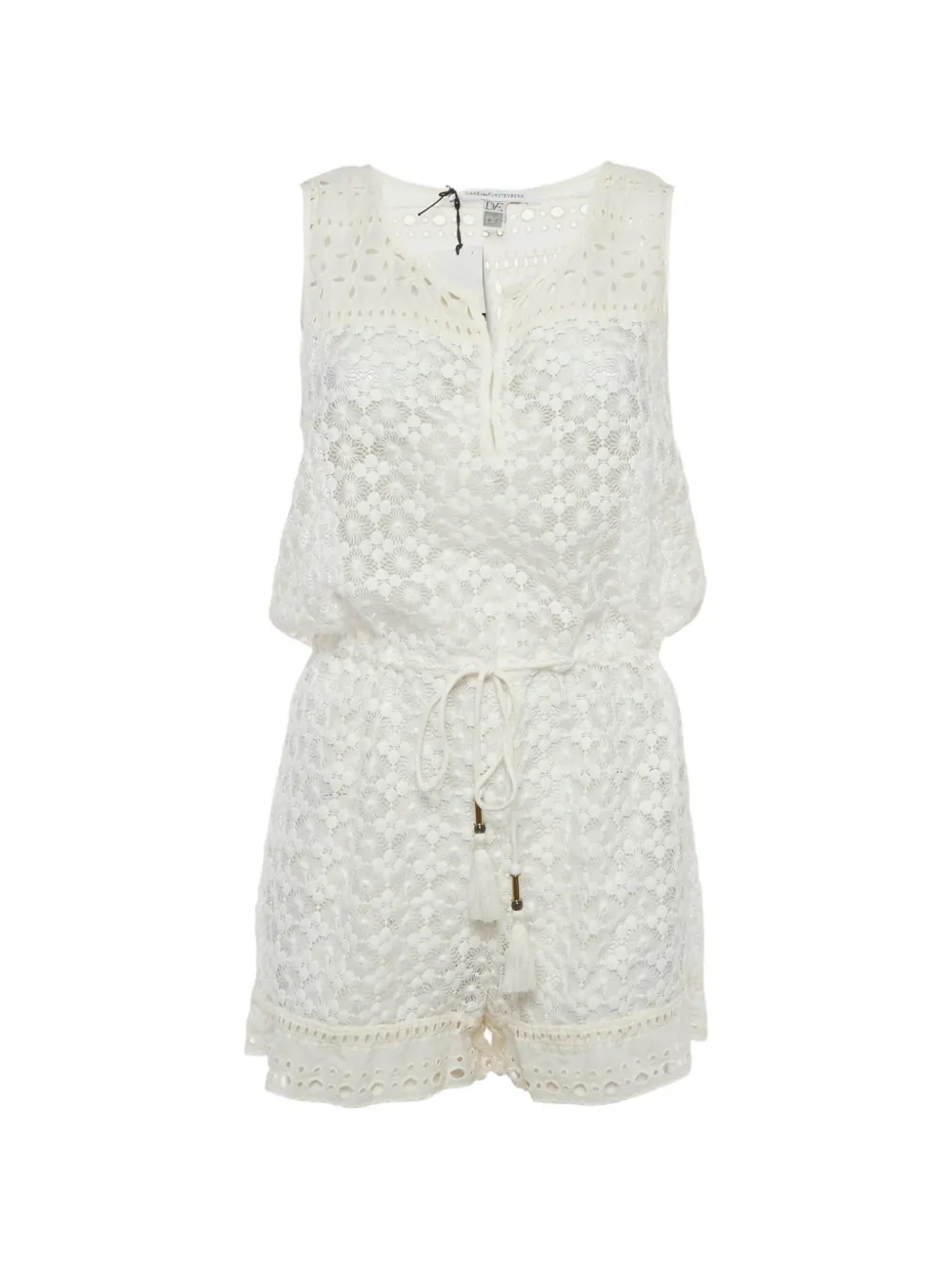 Pre-owned Diane Von Furstenberg Laced Playsuit In White