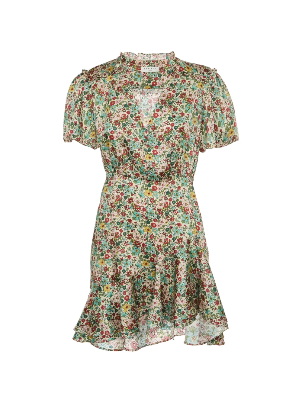 SANDRO mini floral-print ruffled dress - Toni neutri