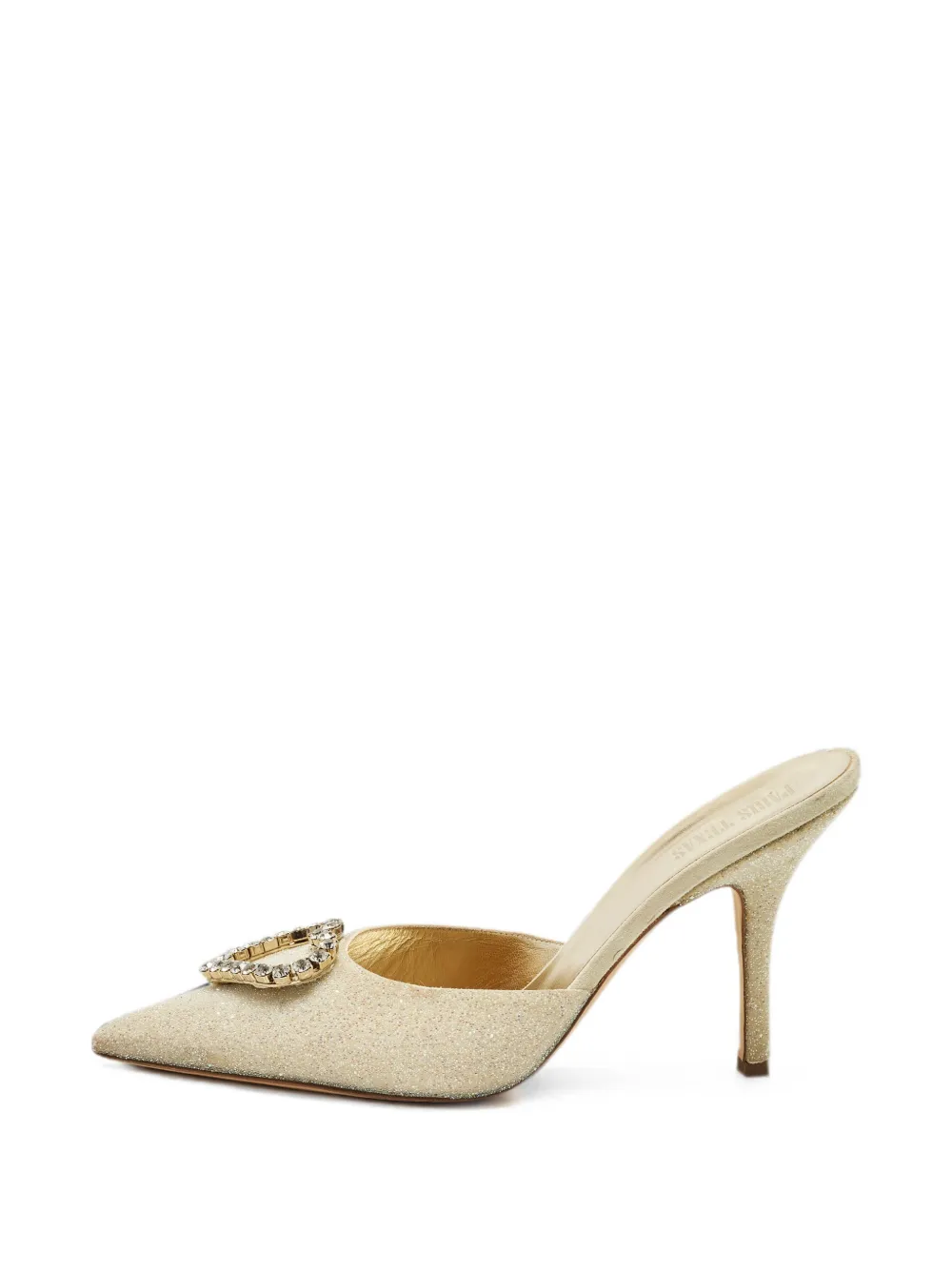 Pre-owned Paris Texas Glitter Heart-buckle Mules In Gold