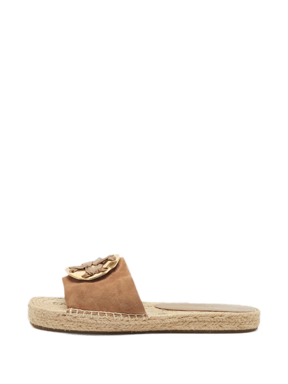 Tory Burch Flache Double T Sandalen aus Wildleder - Nude