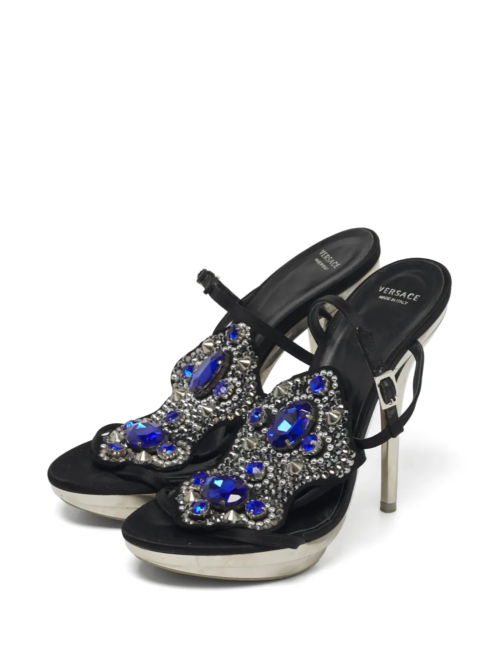 Versace Pre-Owned Sandali con cinturino posteriore e cristalli - Nero