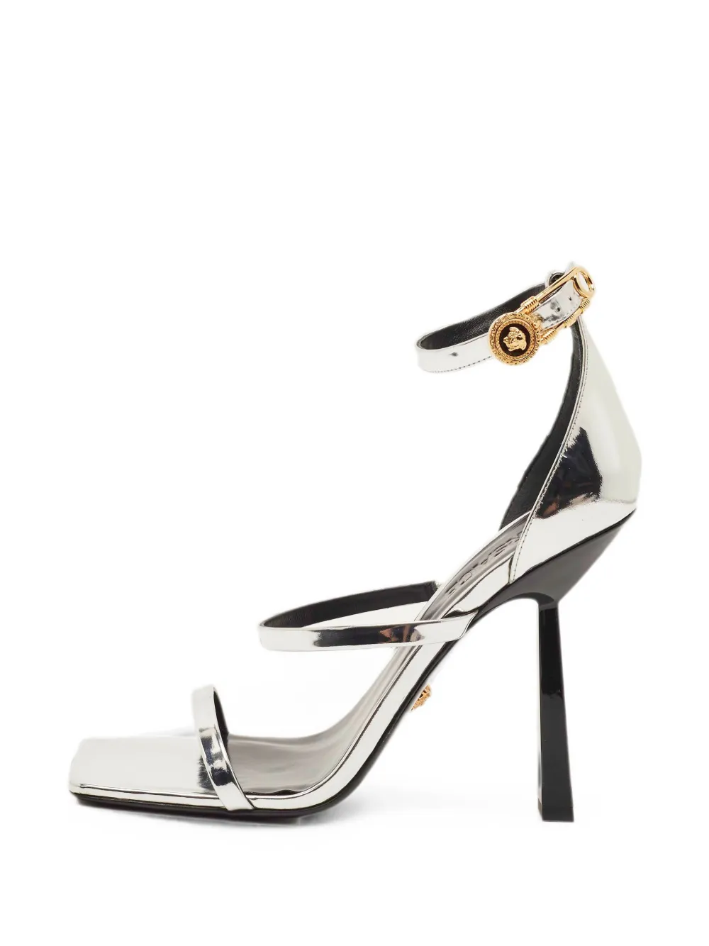 Versace Pre-Owned Safety Pin leather heeled sandals - Argento