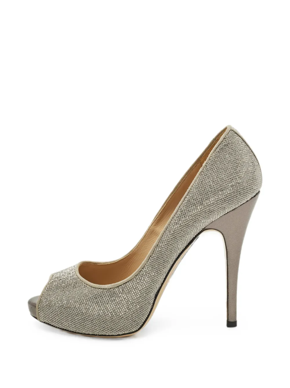 Valentino Garavani Pre-Owned crystal-embellished peep-toe pumps - Grigio