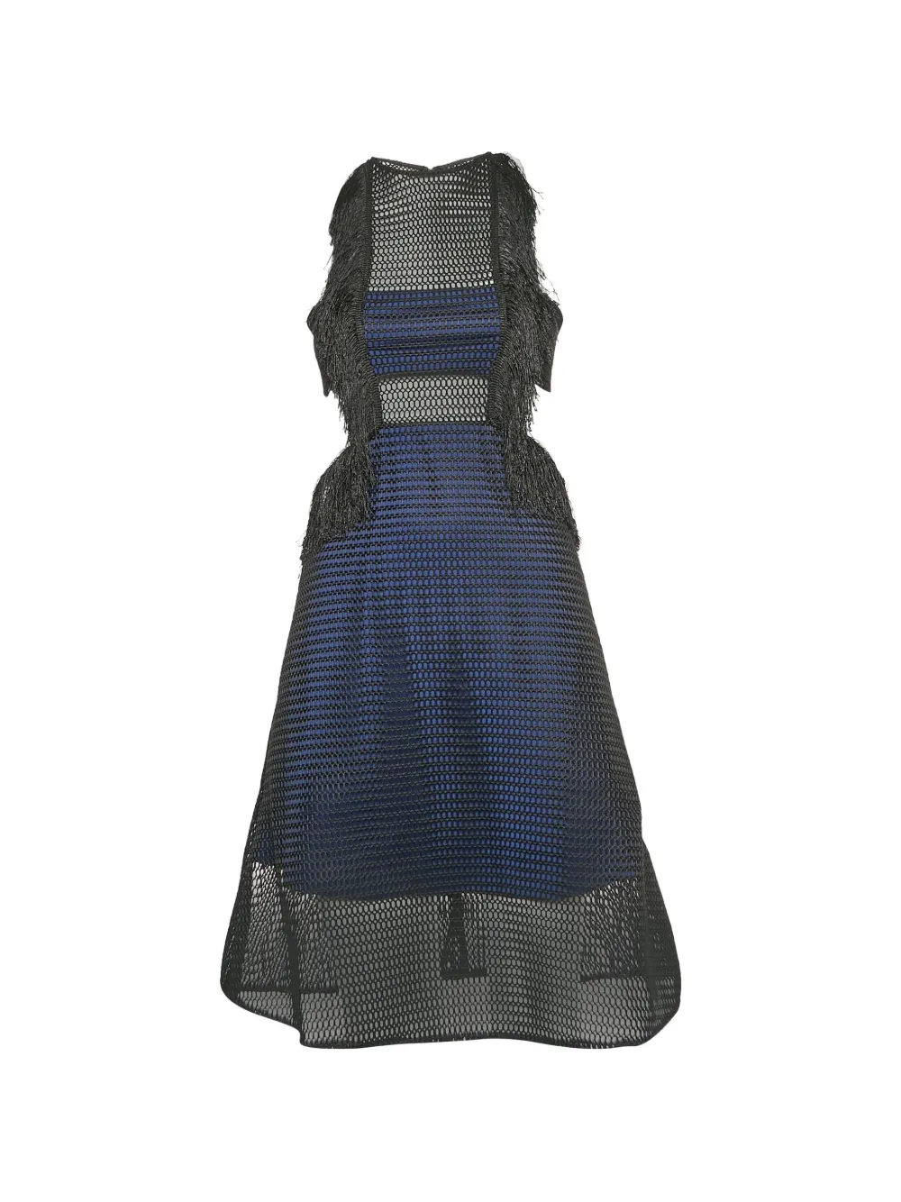 Self-Portrait fringed mesh-panel dress - Nero