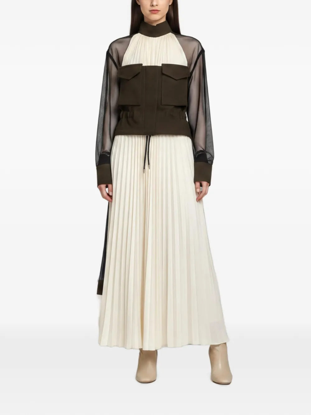 sacai pleated maxi dress - Toni neutri