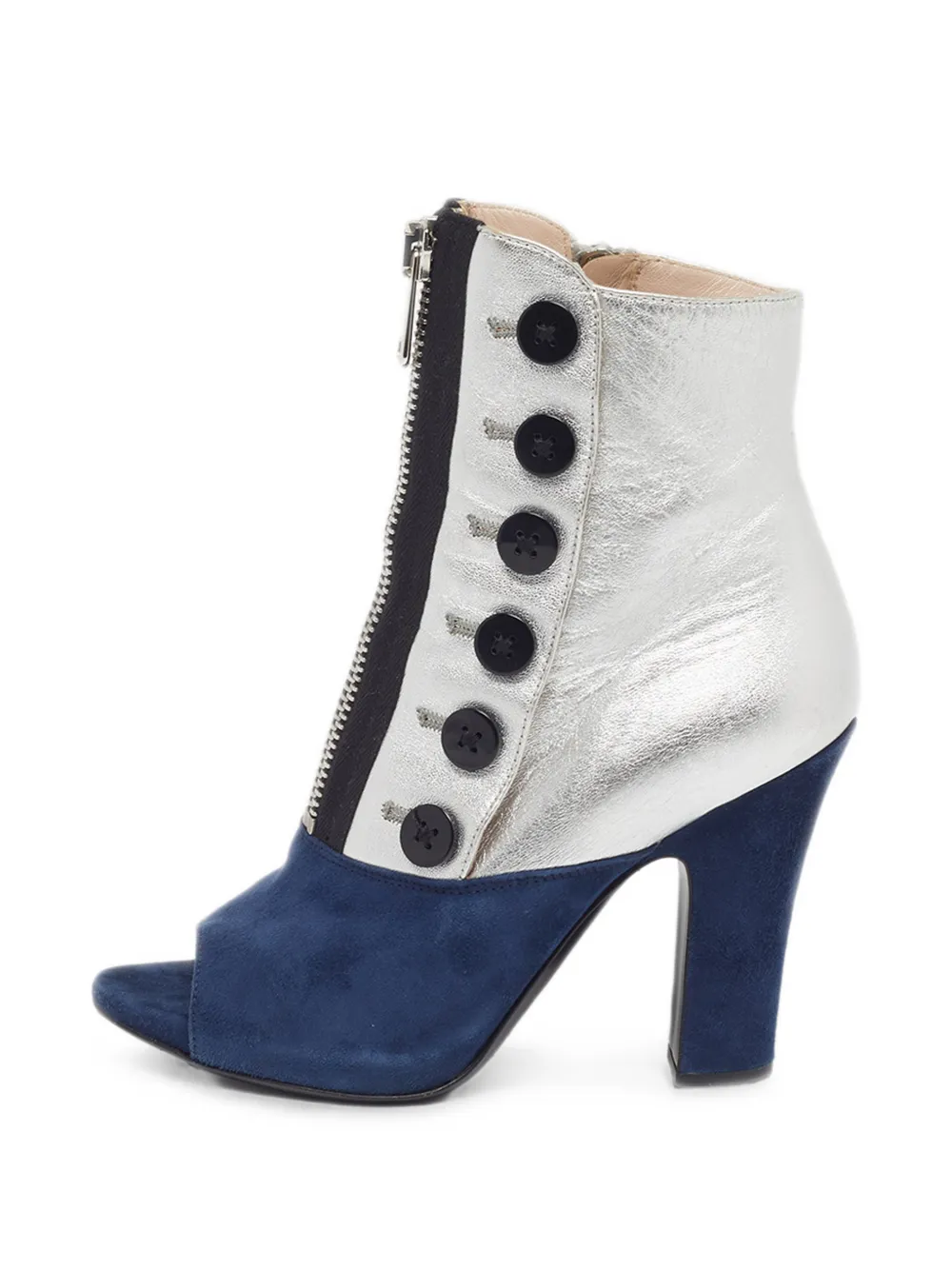 Miu Miu Pre-Owned peep-toe button-detail ankle boots - Silver