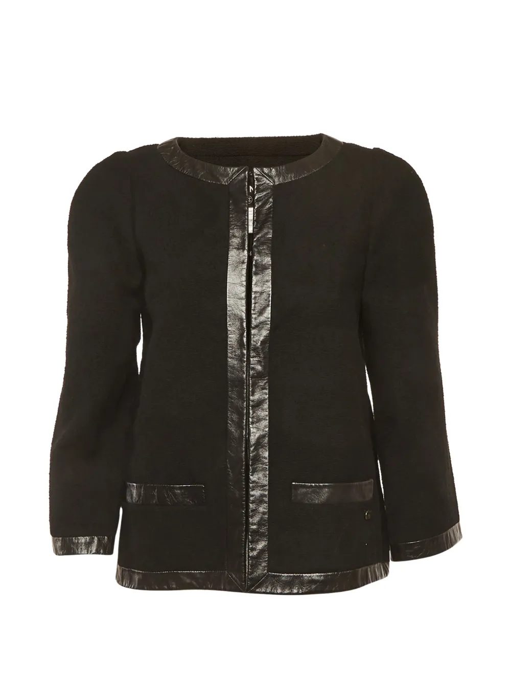Pre-owned Chanel Tweed Leather-trim Jacket In Black