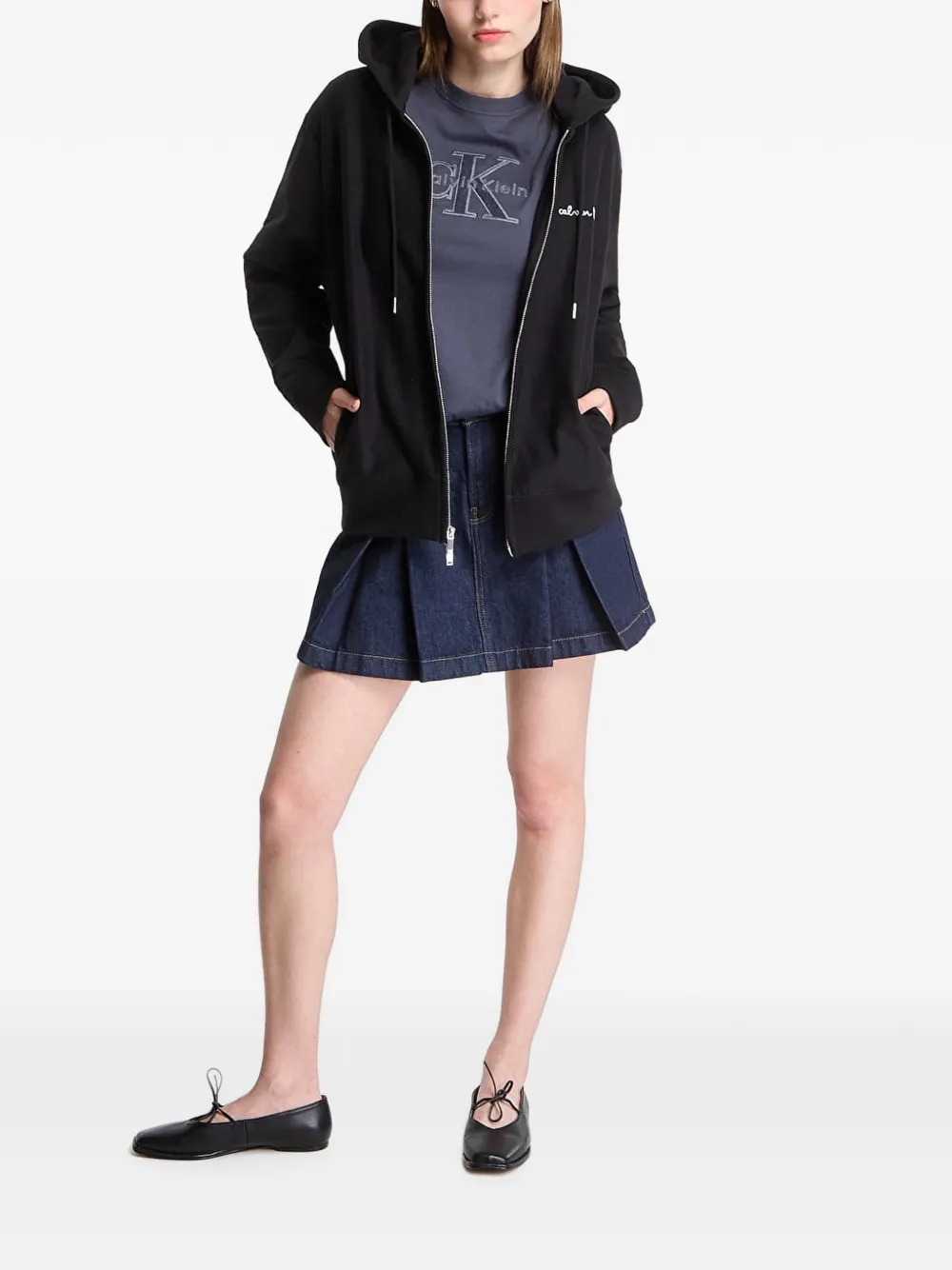 Calvin Klein logo-print zip-up hoodie - Schwarz